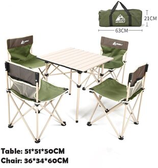 Hewolf Outdoor Opvouwbare Tafel En Stoel 5 Stuk Set Aluminium Legering Vissen Draagbare Opslag Stoel Camping Tafel set groen