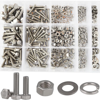 Hex Flat Head Bolt Thread Metric Hexagon Bicycle Machine Screw Nut Washer Assortment Kit Set 304 Stainless Steel M4 M5 M6