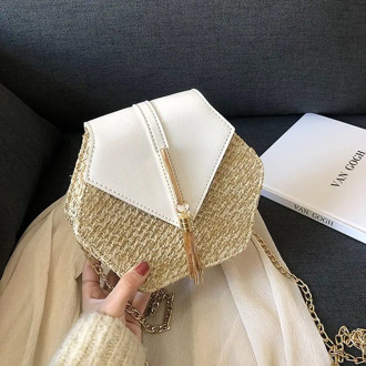 Hexagon Mulit Style Straw+leather Handbag Women Summer Rattan Bag Handmade Woven Beach Circle Bohemia Shoulder Bag New Fashion