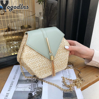 Hexagon Mulit Style Straw+leather Handbag Women Summer Rattan Bag Handmade Woven Beach Circle Bohemia Shoulder Bag