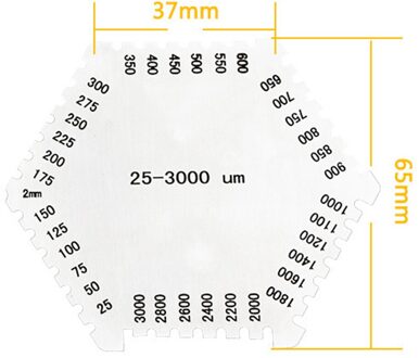 Hexagon Natte Film Kam 25-3000um Producten Roestvrij Staal Hoge Precisie Meten Gereedschap Natte Film Card