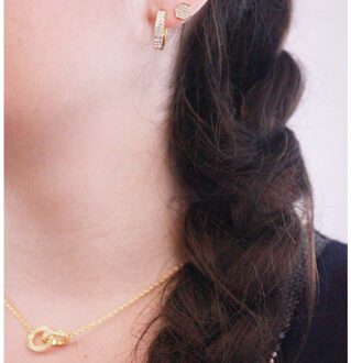 Hexagon oorbellen - goud en kristal