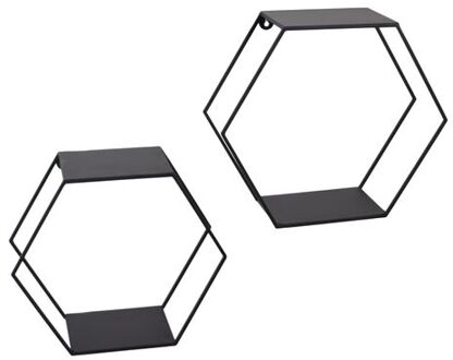 Hexagon Set van 2 Wandboxen Zeshoek - Zwart - 41x36