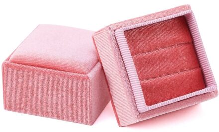 Hexagon Shape Fluwelen Doos Dubbele Ring Opbergdoos Bruiloft Ring Display Voor Vrouw Oorbellen Verpakking 5 Kleuren plein roze