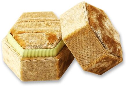 Hexagon Shape Fluwelen Doos Dubbele Ring Opbergdoos Bruiloft Ring Display Voor Vrouw Oorbellen Verpakking 5 Kleuren zeshoek goud