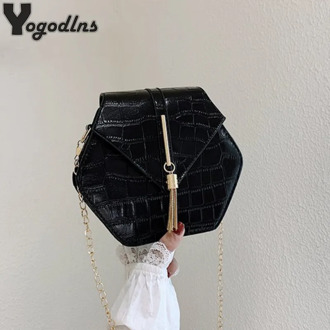 Hexagon Solid Color PU Leather Handbag Women Summer Chain Crossbody Bag Fashion Alligator Circle Shoulder Bag Handbags and Purse