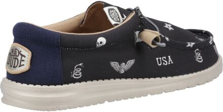 HEYDUDE Wally Stars n Skulls 100% Katoenen Heren Zwarte Bootschoenen