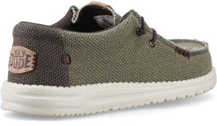 HEYDUDE Wally Vlechtpolyester Heren Gebrande Olijfgroen/Delicioso Bruine Mocassinschoenen - EU 44.5 / UK 10