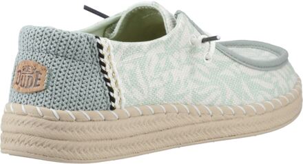 HEYDUDE Wendy Espadrille Retro Palm Katoenmix Dames Celadon Groen/Wit Espadrilles