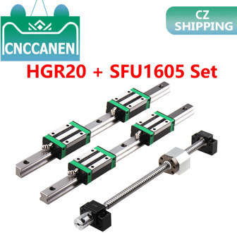 HGR20 Square Linear Guides Rail 2set HGR20+ Block HGH20CA +SFU1605 Ball Screw 5mm Lead + BK12BF12 CNC Linear Actuator CZ Stock