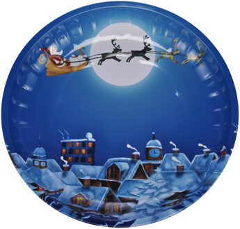 Hi 1x stuks metalen kerst kinderbordjes/borden met kerstman op slee 26 cm - Bordjes Multikleur
