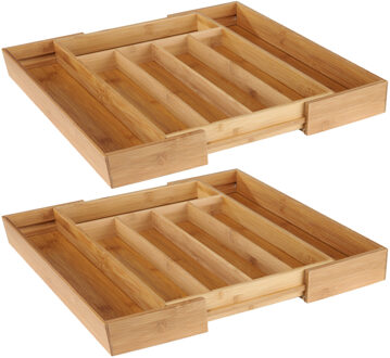 Hi 2x stuks hi bestekbak - uitschuifbaar - 31-48 x 37 x 5 cm - bamboe - besteklade