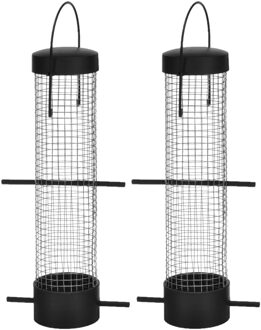 Hi 2x stuks kunststof vogel voedersilo donker groen 28 cm - Vogelvoederhuisjes