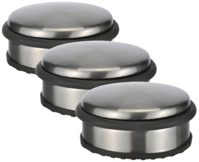 Hi 3x stuks deurstoppers rond metaal 10 x 4 cm - Deurstoppers Grijs