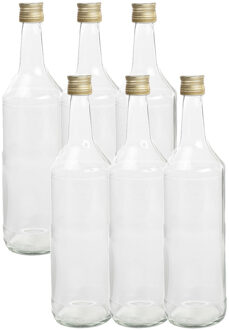 Hi 6x Stuks DIY glazen cadeau/decoratie flesjes 1000ml/1ltr met dop 8,5 x 31 cm