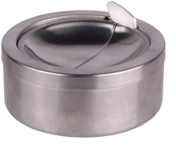 Hi Asbak met klep - voor tuin/terras - RVS - rond - D11 cm - zilver