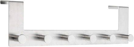 Hi Badkamer kapstok RVS deurkapstok/rek met 6 ophanghaken 39 cm