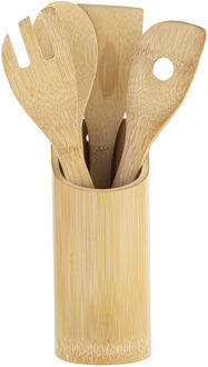 Hi Bamboe houten keukengerei spatel set 4-delig met houder