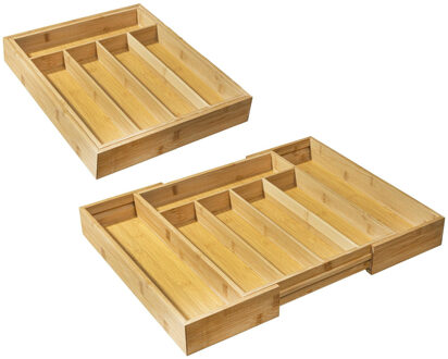 Hi Bestekbak uitschuifbaar - hout - 31/48 x 37 x 6 cm - 7-vaks - 20-delig - keuken artikelen