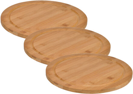 Hi Broodplank - Set van 3x stuks - rond - D25 cm - bamboe - serveerplank - snijplank
