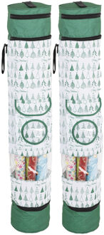 HI cadeaupapier opbergtas - 2x stuks - groen - pvc/polyester - 94 x 17 cm - kerstinpakpapier opruimt