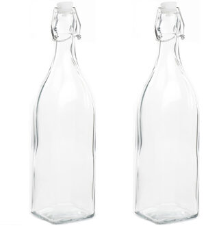 Hi Decoratie fles - 2x - 1000ml/1ltr - beugeldop - 8 x 32 cm - glas - cadeau fles - decoratieflessen