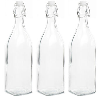 Hi Decoratie fles - 3x - 1000ml/1ltr - beugeldop - 8 x 32 cm - glas - cadeau fles - decoratieflessen