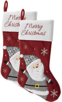 Hi Decoratie kerstsokken - 2x st - rood - met kerstman - H45 cm - velvet - Merry Christmas