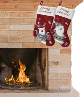 Hi Decoratie kerstsokken - setje van 2x st - H45 cm - velvet polyester - Merry Christmas