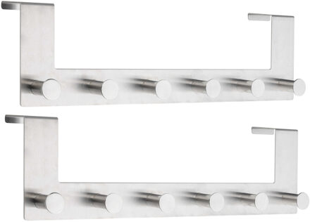 Hi Deurkapstok - Set van 2x stuks - 39 cm - RVS - 39 cm - rek met 6 ophanghaken - Handdoekenrek met hak