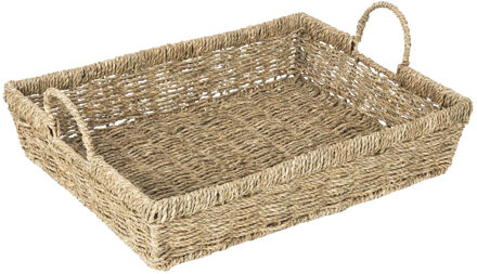 Hi dienblad - zeegras - 48 x 36 x 11 cm - beige - serveertray - Hoge opstaande rand