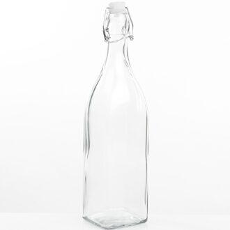 Hi DIY glazen cadeau/decoratie flesje 1000ml/1ltr met beugeldop 8 x 32 cm Transparant