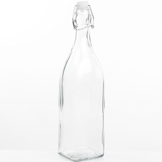 Hi DIY glazen cadeau/decoratie flesje 1000ml/1ltr met beugeldop 8 x 32 cm