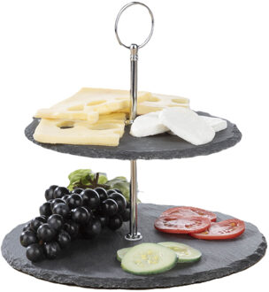 Hi Etag?re - leisteen - 2-laags - diameter 20 en 25 cm - serveerplateau - taartstandaard