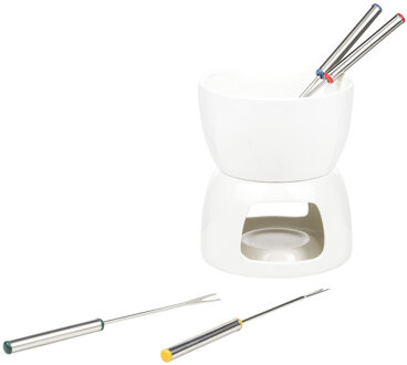 Hi Fondue set - wit - porselein - Dia 12 cm - 4 fondue vorken - voor chocolade/kaas