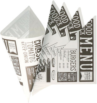 Hi Frietzak - 10x - Puntzak - Papier - Zwart/wit - 17,5 x 24 cm