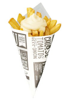 Hi Frietzakjes - 5x st - zwart/wit - 17,5 x 24 cm - papier - puntzakken - patatzakjes