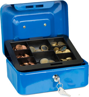 Hi Geldkist met sleutel - blauw - 20 x 16 x 9 cm - Geldlades