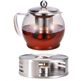 Hi Glazen theepot/theekan met filter en warmhoudplaat 1,2 liter