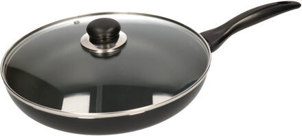 Hi Hapjespan - zwart - glazen deksel - D28 cm - pannen