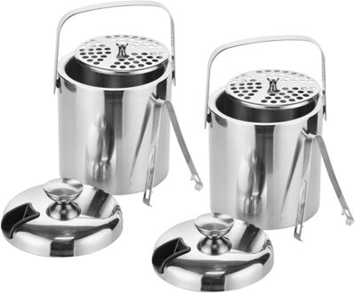 Hi IJsemmer inclusief tang - Set van 2x stuks - RVS - 15 x 20 cm - Ijsemmer met deksel