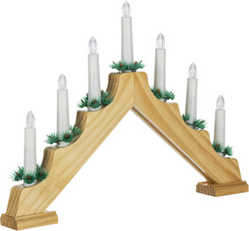 Hi kaarsenbrug - hout - 42,5 x 4,5 x 32 cm -met LED kaarsen - kerstverlichting figuur Beige