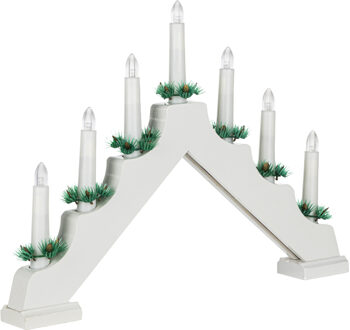 Hi kaarsenbrug - wit - 42,5 x 4,5 x 32 cm - kunststof -met LED kaarsen - kerstverlichting figuur