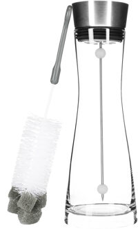 Hi Karaf/schenkkan - 1 liter - glas - RVS fruitspies - speciale afwasborstel Transparant