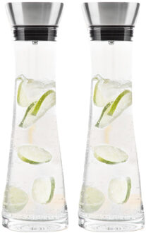 Hi Karaf/schenkkan met filter - Set van 2x stuks - 1 liter - glas - RVS - schenktuit - D10 x H34 cm