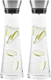 Hi Karaf/schenkkan - Set van 2x stuks - 1 liter - glas - RVS filter - sapkan - waterkan - waterkaraf