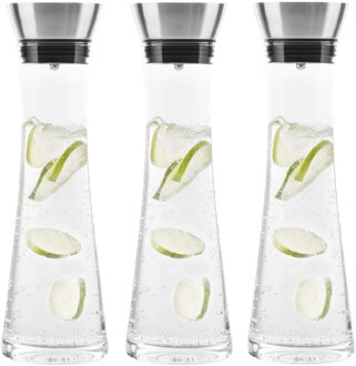 Hi Karaf/schenkkan - Set van 3x stuks - 1 liter - glas - RVS filter - sapkan - waterkan - waterkaraf