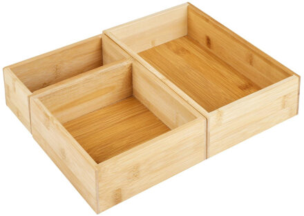 Hi Kast/lade/make-up sorteer organizers - bamboe/hout - 3x stuks - 3 verschillende maten