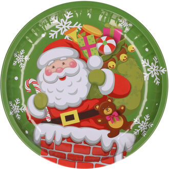 Hi Kerst dinerbord/ontbijtbord - metaal - 26 cm - kerstman - Bordjes Multikleur