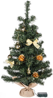 Hi kerstboom - 75 cm - met kerstversiering en kerstverlichting- goud